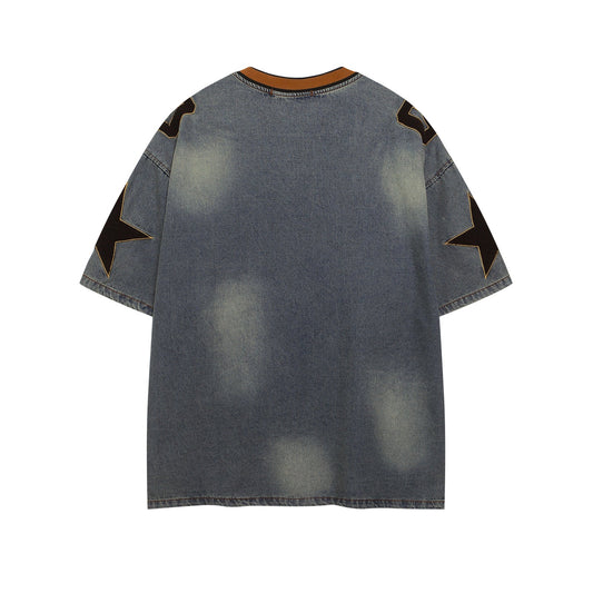 YAVIORA Embroidered Denim Tee