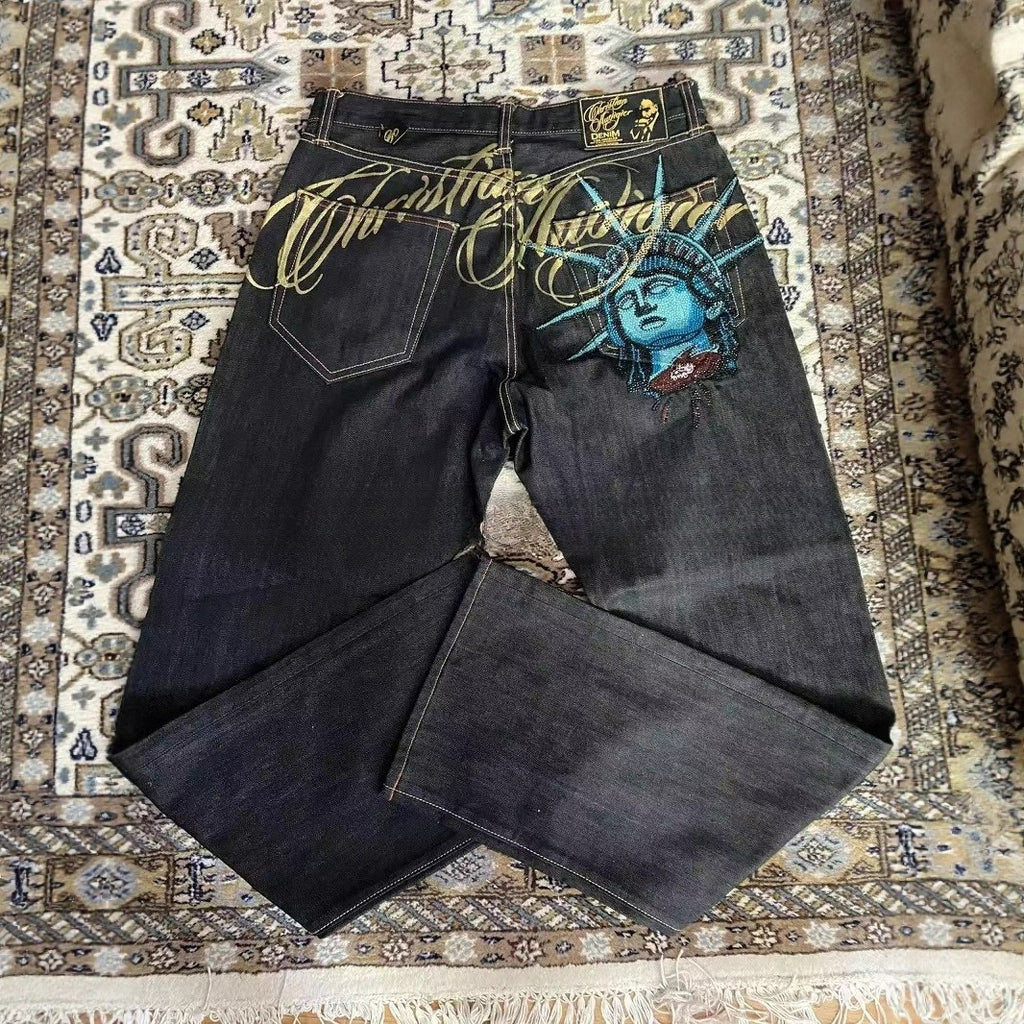 "Statue of Liberty" Distressed Loose-Fit High-Street Denim Jeans