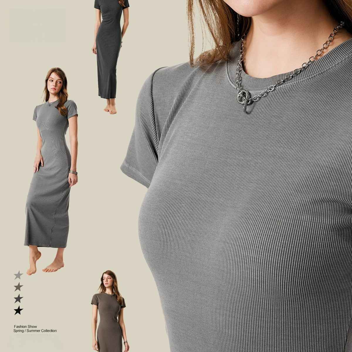 Yaviora Short-Sleeve Long Dress Slim Fit Bodycon Slit Skirt