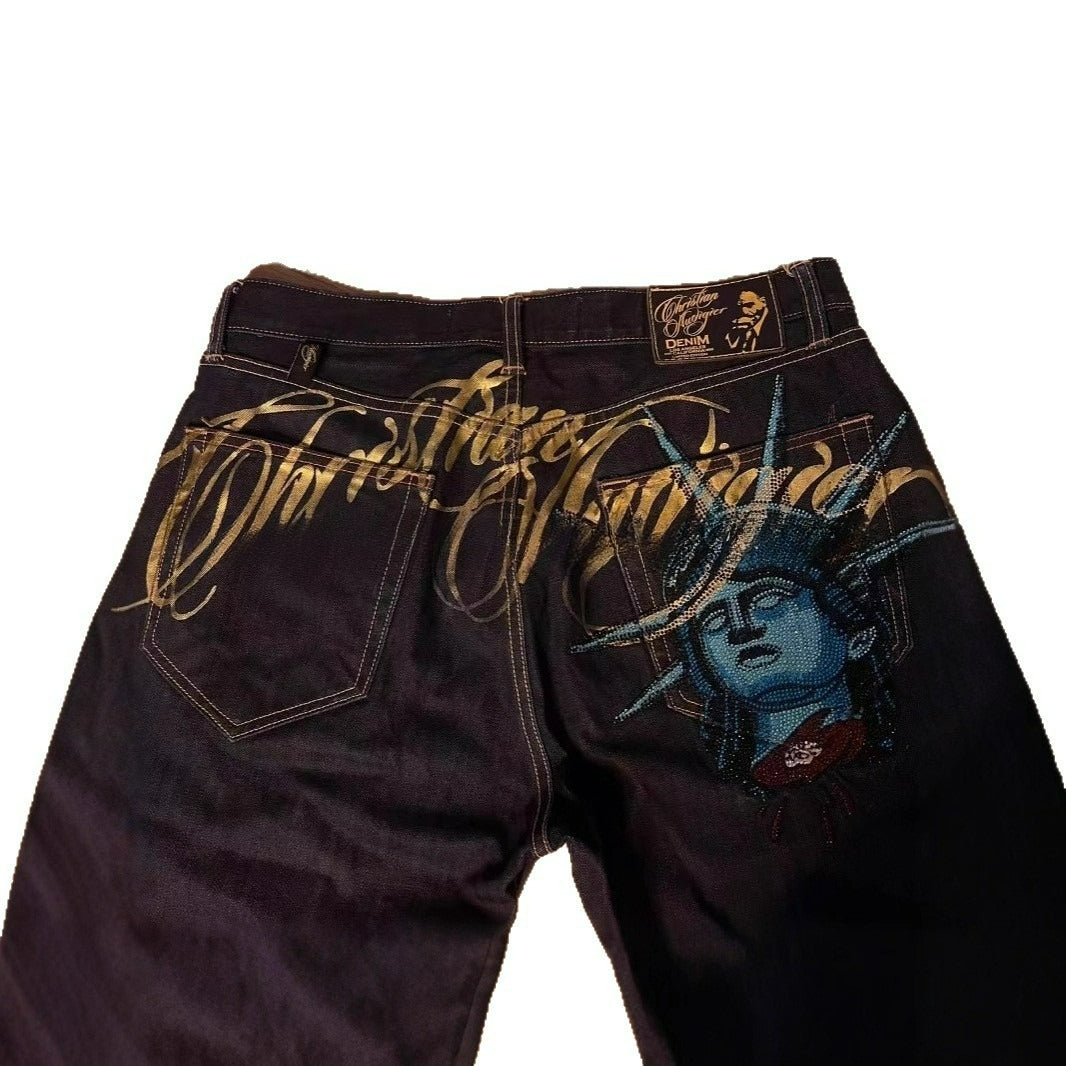 "Statue of Liberty" Distressed Loose-Fit High-Street Denim Jeans