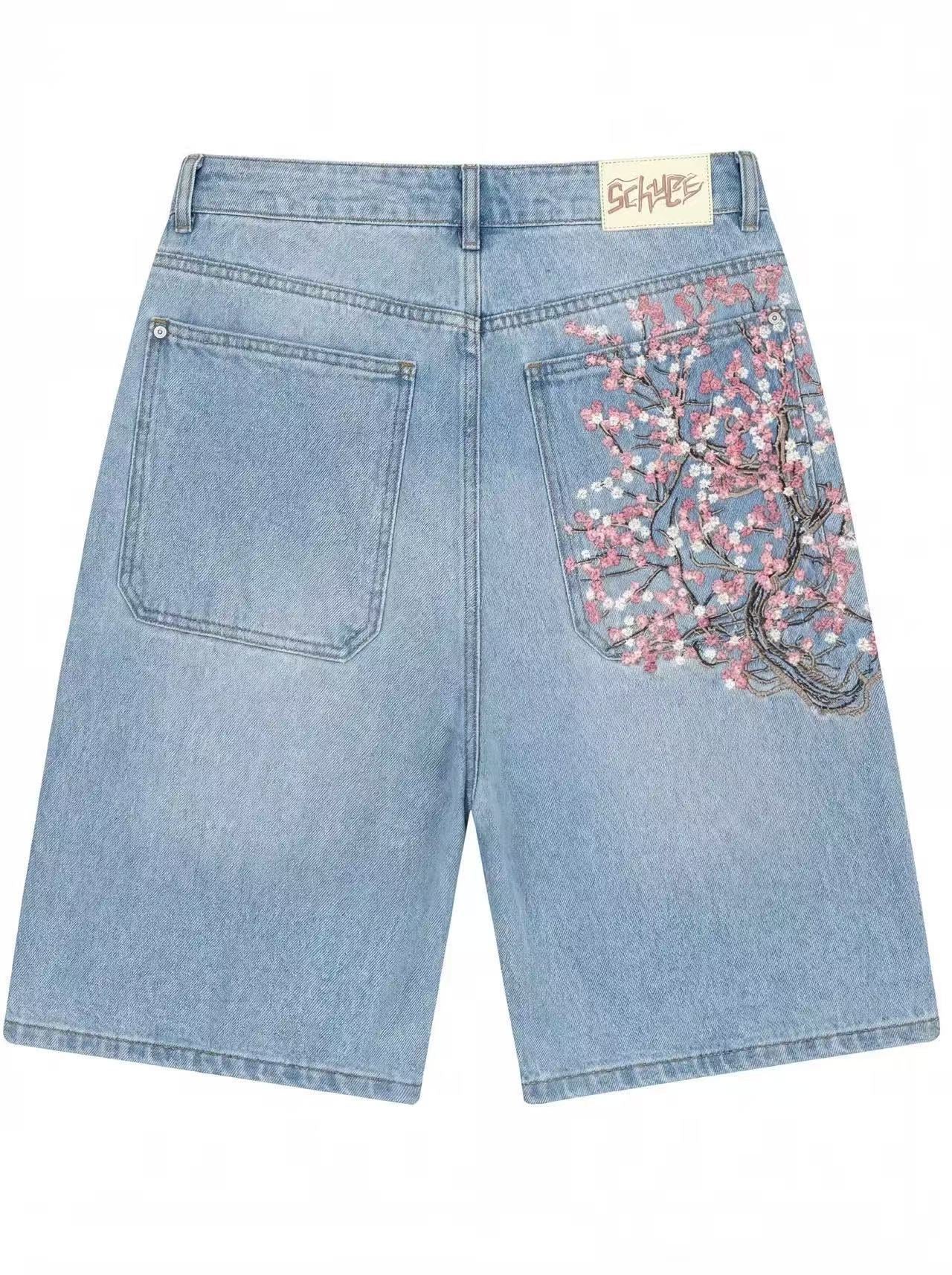 Retro Straight-leg Jeans with Plum Blossom Embroidery
