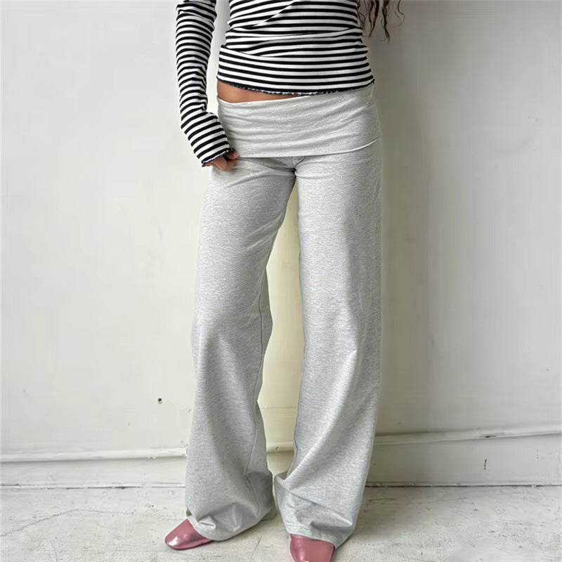 Women's Y2K Striped Fold-Over Waist Butt-Lifting Trousers