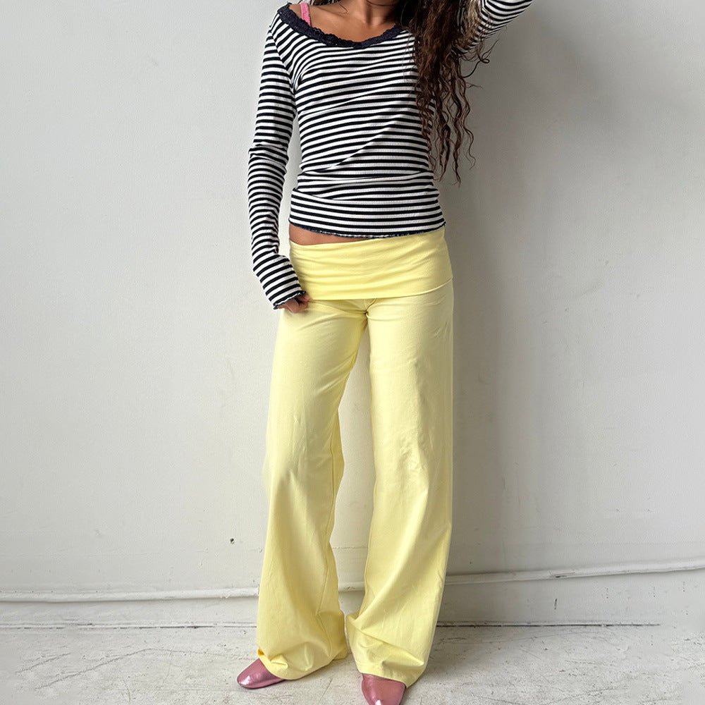 Women's Y2K Striped Fold-Over Waist Butt-Lifting Trousers