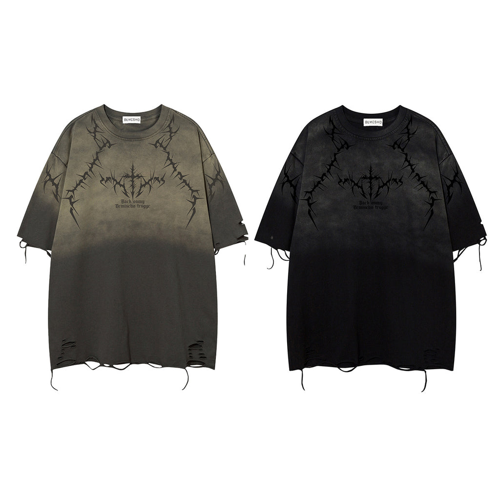 YAVIORA Short-Sleeve Distressed Washed T-Shirt