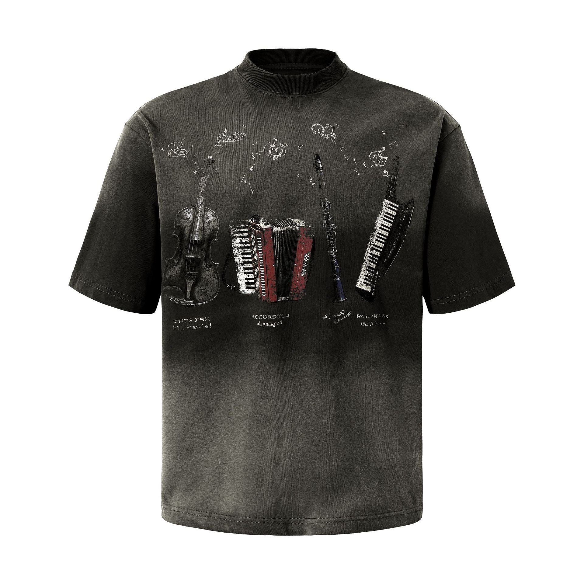 YAVIORA Vintage Music Instrument Gradient t shirt