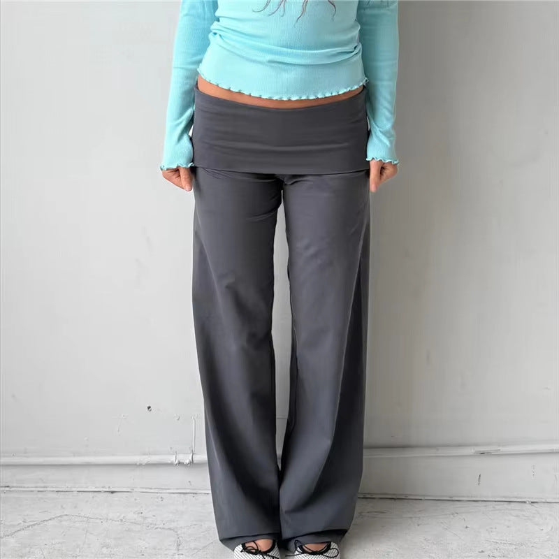 Women's Y2K Striped Fold-Over Waist Butt-Lifting Trousers