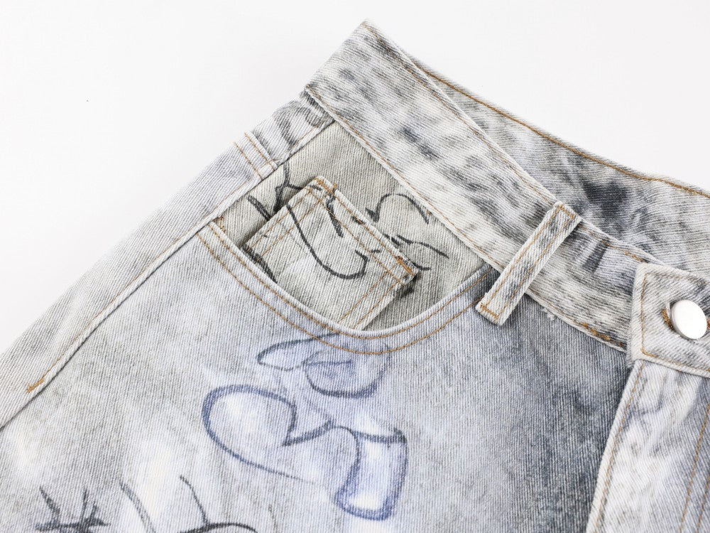 Yaviora American Style Printed Graffiti Jeans