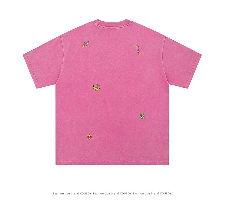 Yaviora Distressed Fun Print Short-Sleeve T-Shirt