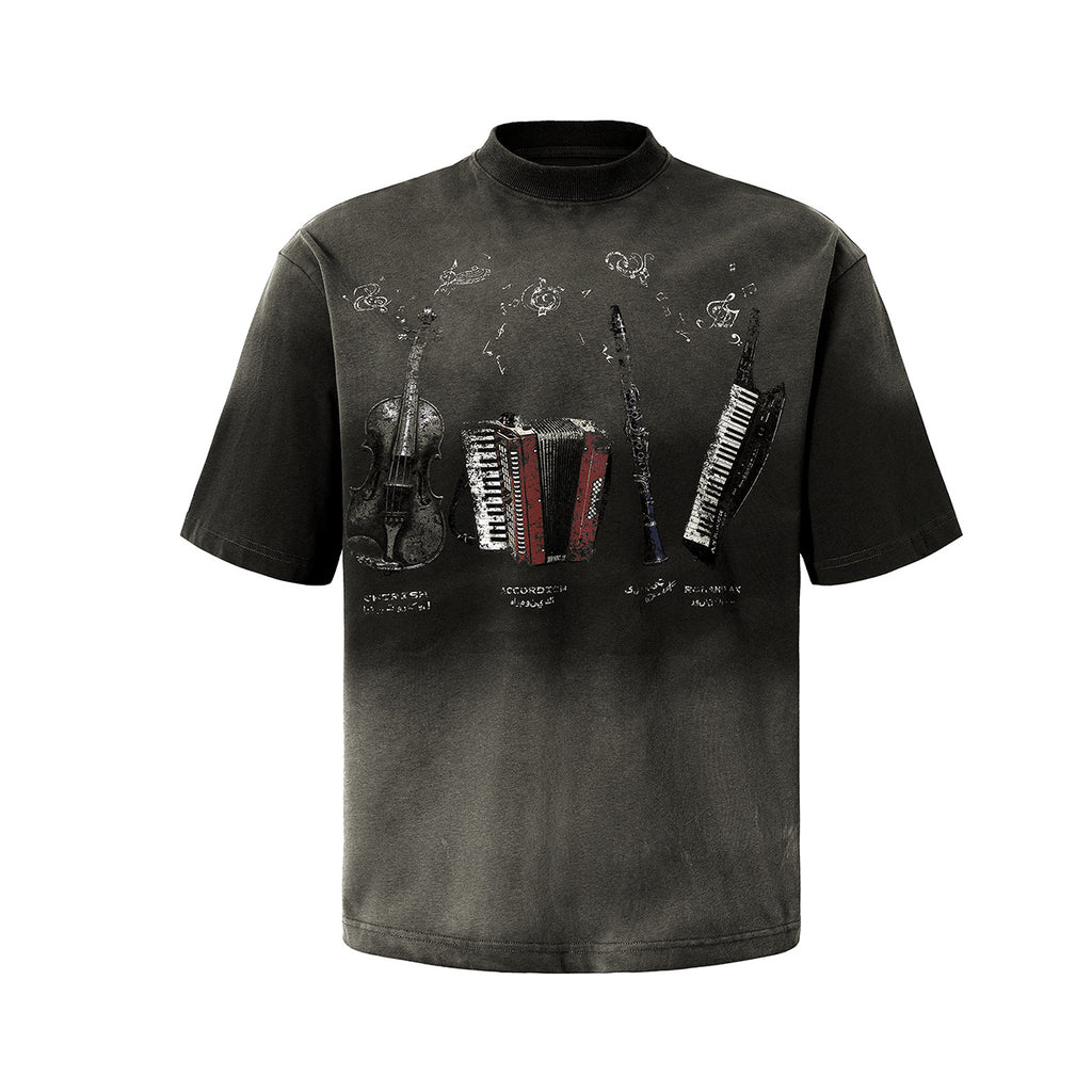 YAVIORA Vintage Music Instrument Gradient t shirt