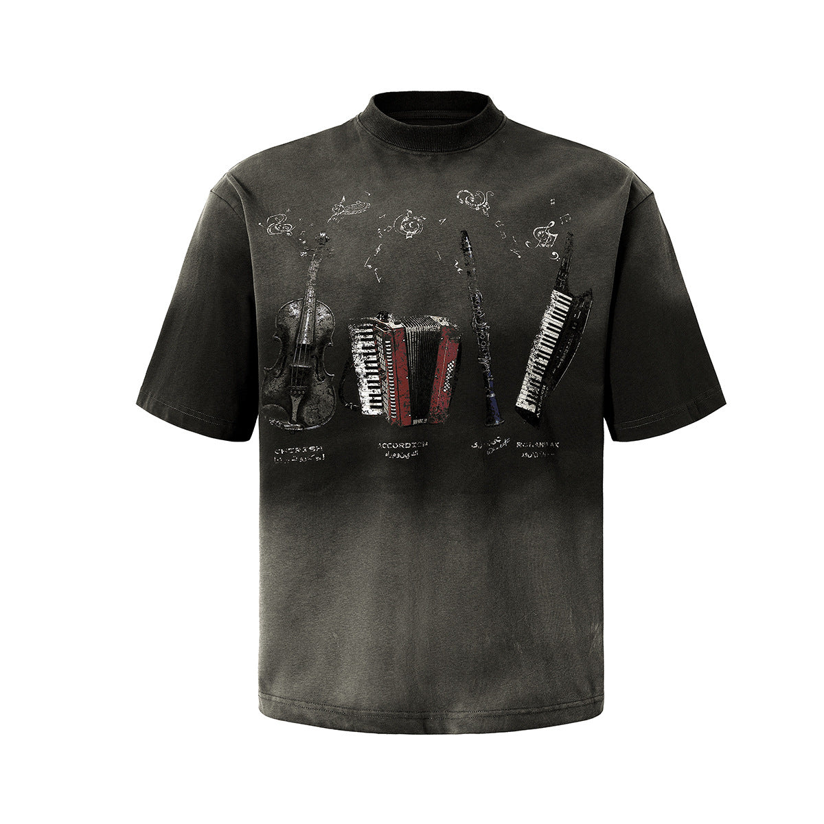 YAVIORA Vintage Music Instrument Gradient t shirt