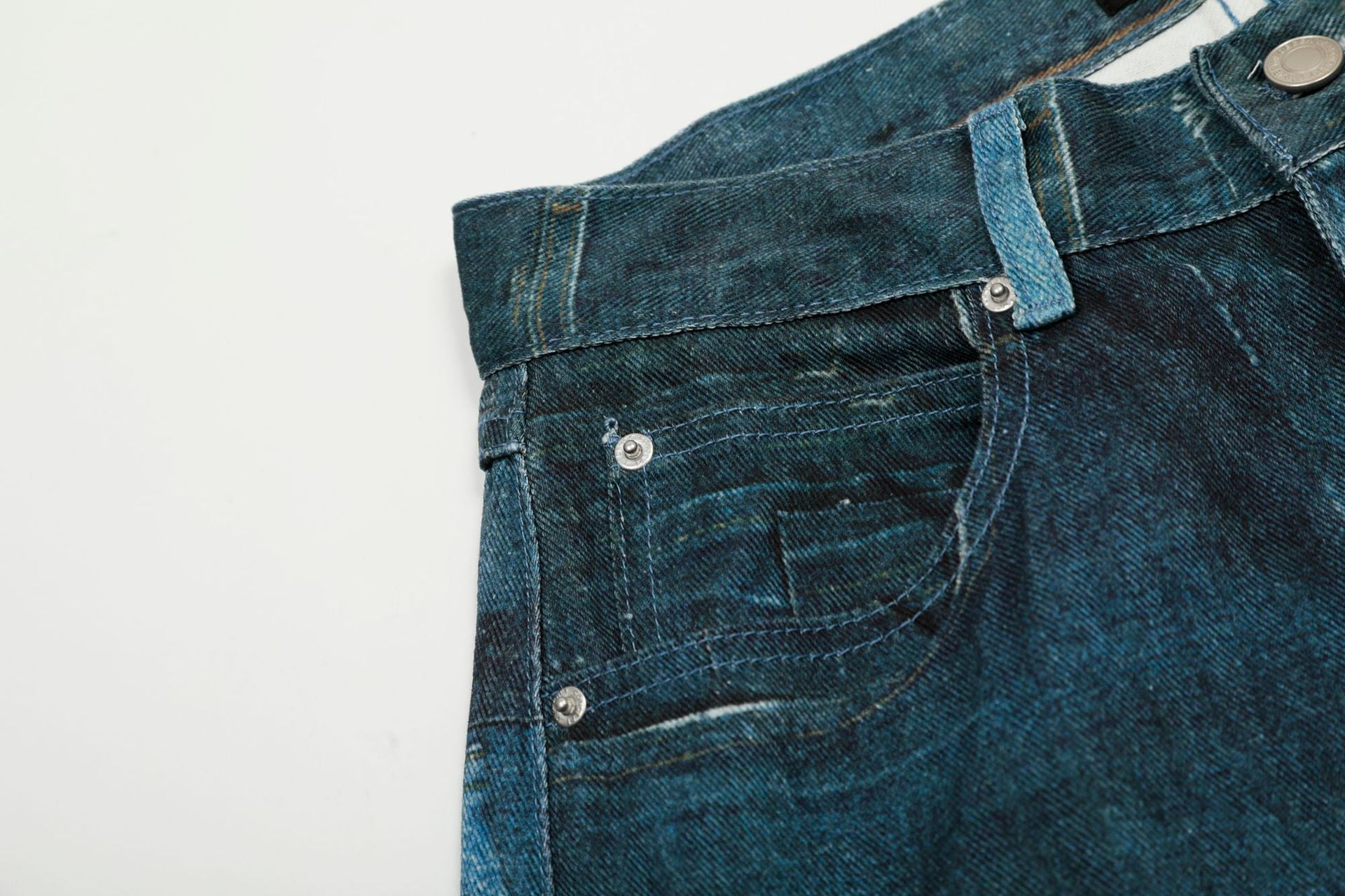 YAVIORA Irregular Printed Scimitar Cut Jeans