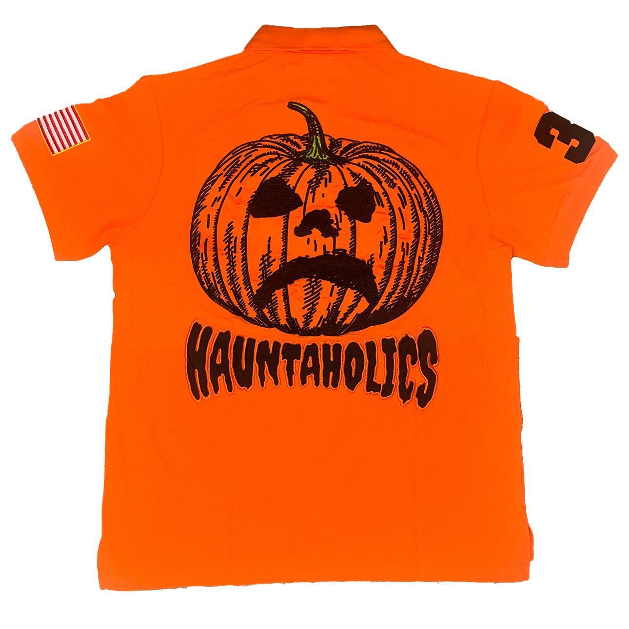 Fully embroidered Halloween pumpkin-head polo shirt