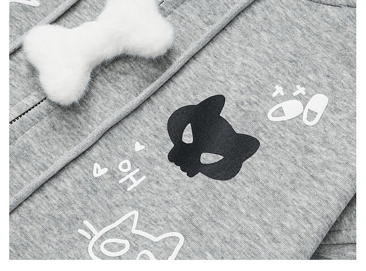 YAVIORA Cat Print Zip Hoodie