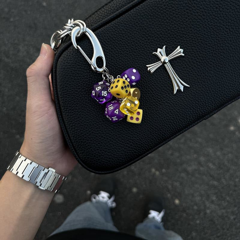 RPG Dice Keychain Bag Charm Purple Yellow Polyhedral