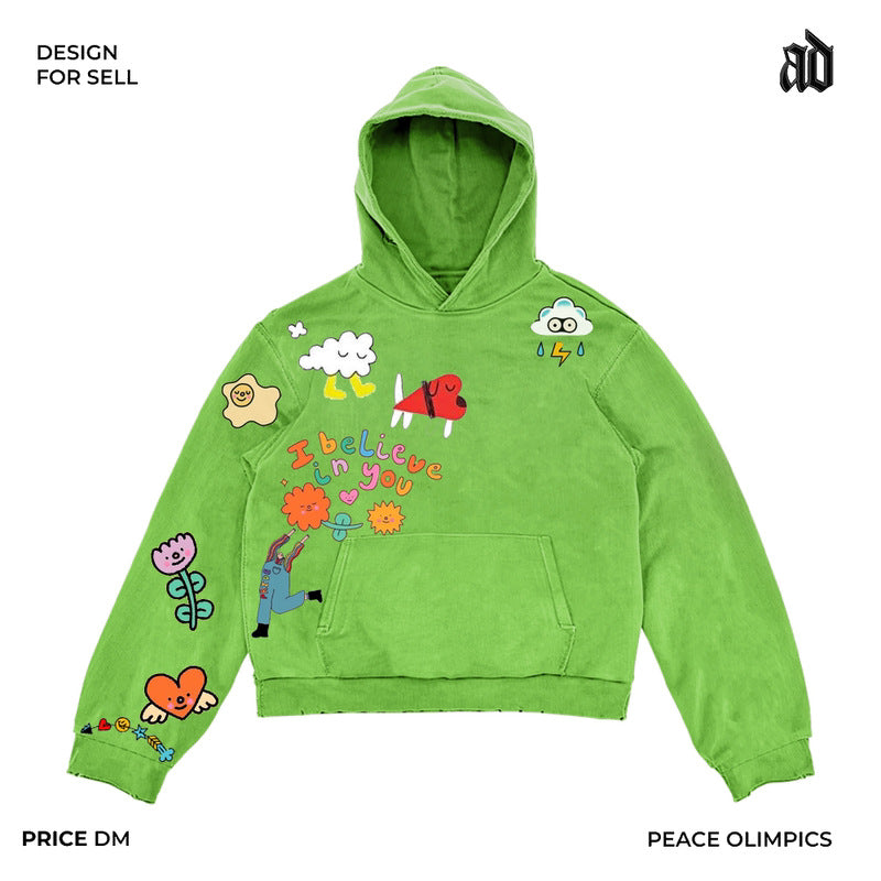 Unique Hand-Painted 3D Graffiti Print Hoodie