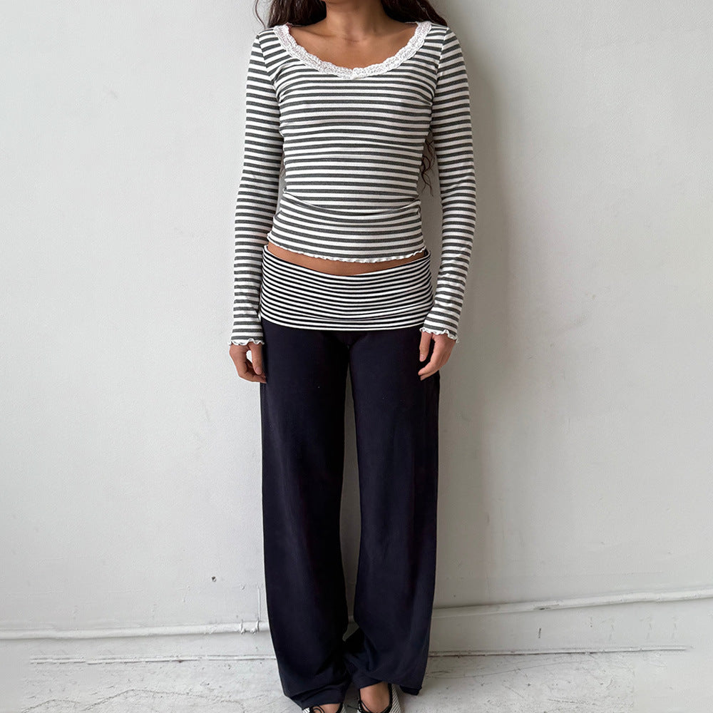 Women's Y2K Striped Fold-Over Waist Butt-Lifting Trousers