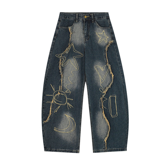 YAVIORA Embroidered Frayed Jeans