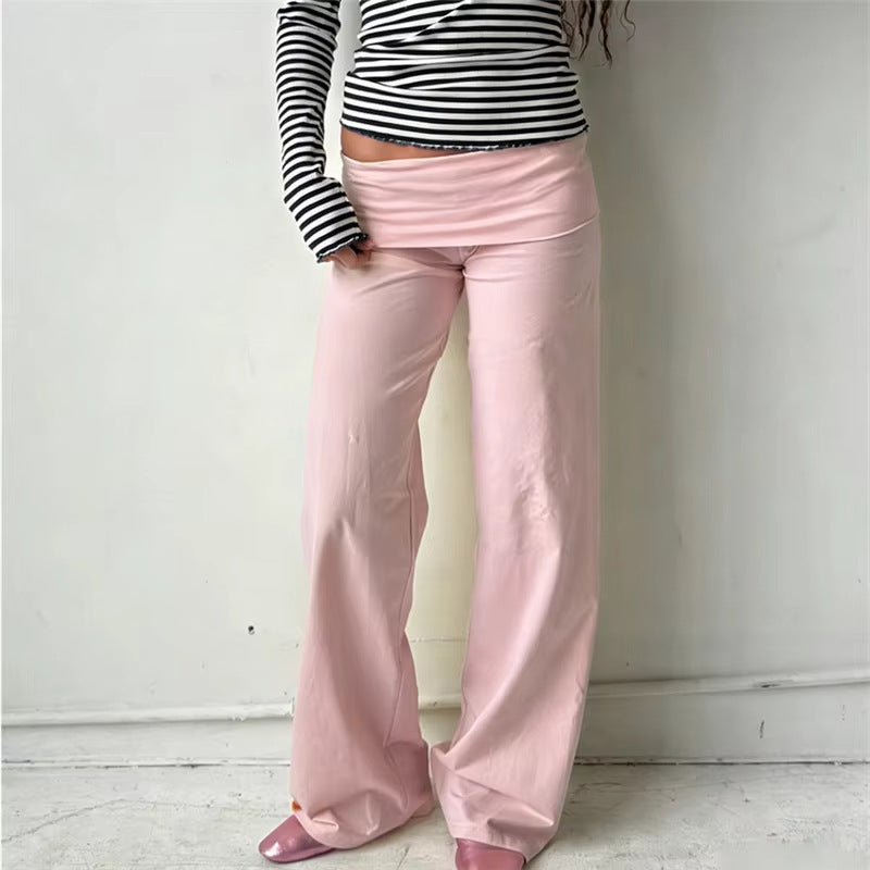 Women's Y2K Striped Fold-Over Waist Butt-Lifting Trousers