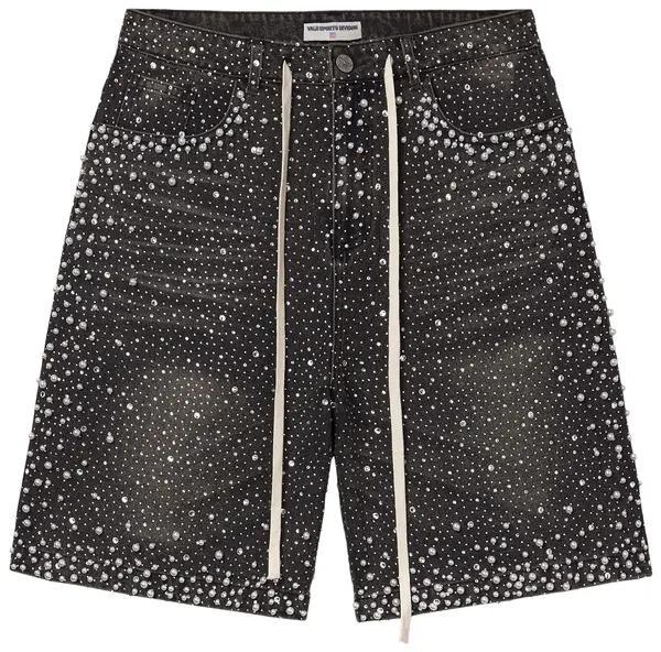 Full rhinestone hip-hop cross hot-fix denim shorts