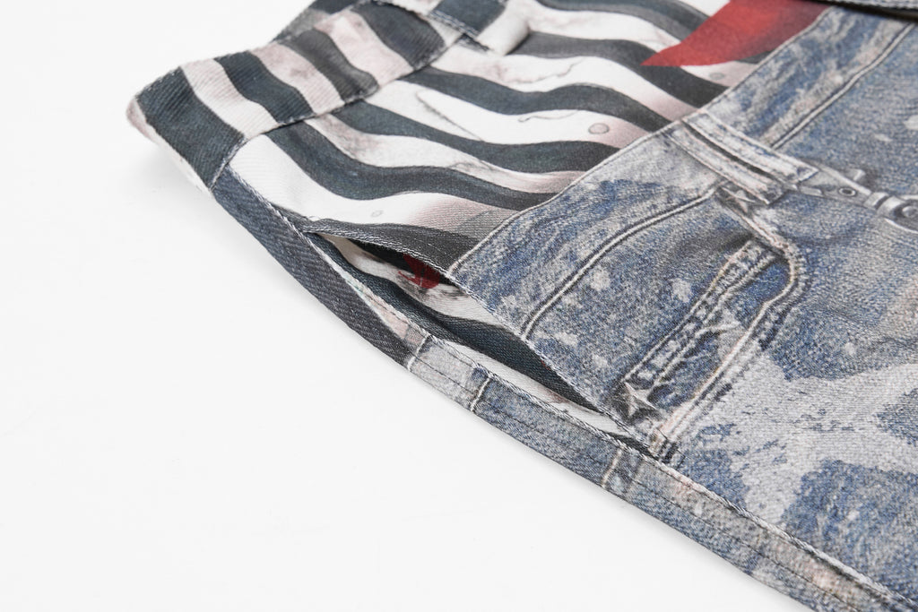 YAVIORA Star Print Fake Two-Piece Jeans