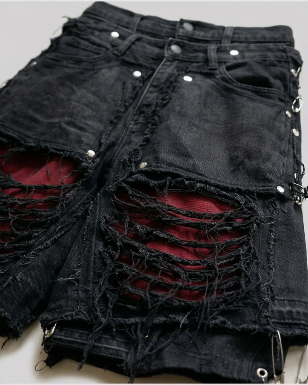 YAVIORA Ripped Fake Two-Piece Red Liner Shorts