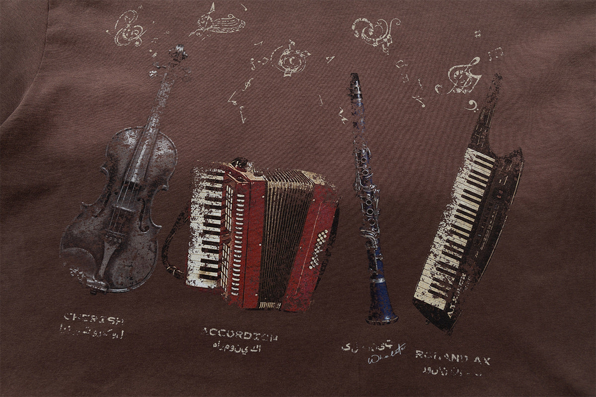 YAVIORA Vintage Music Instrument Gradient t shirt