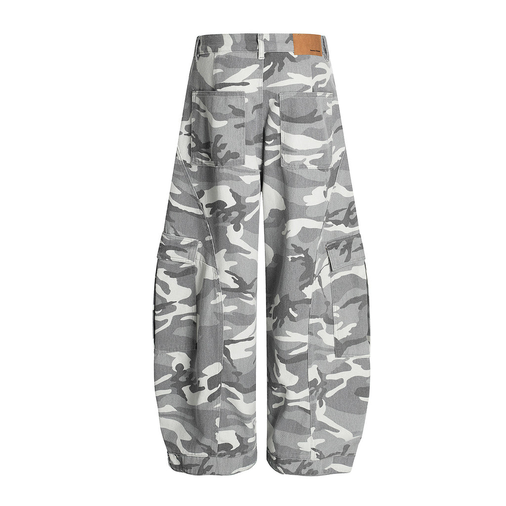 YAVIORA Gray and White Camouflage Cargo Pants