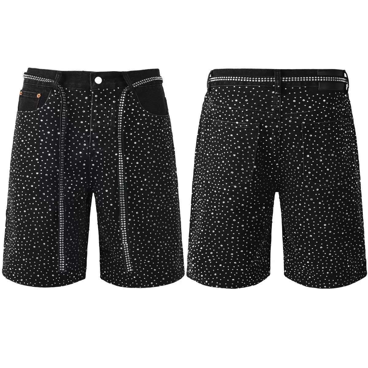 Full rhinestone hip-hop cross hot-fix denim shorts