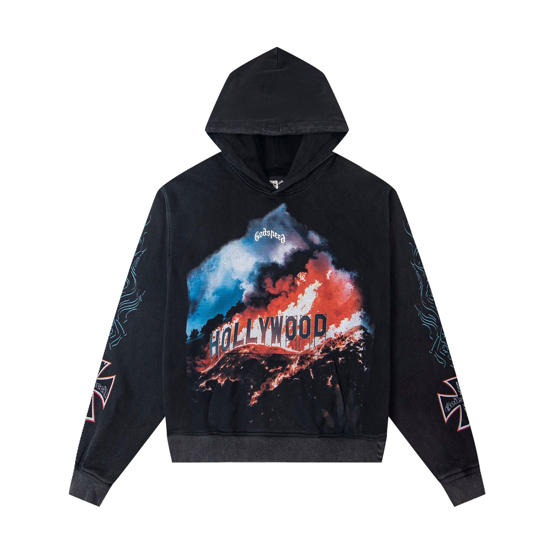 Vintage-Washed Pure Cotton Hip-Hop/Streetwear Hoodie with Print