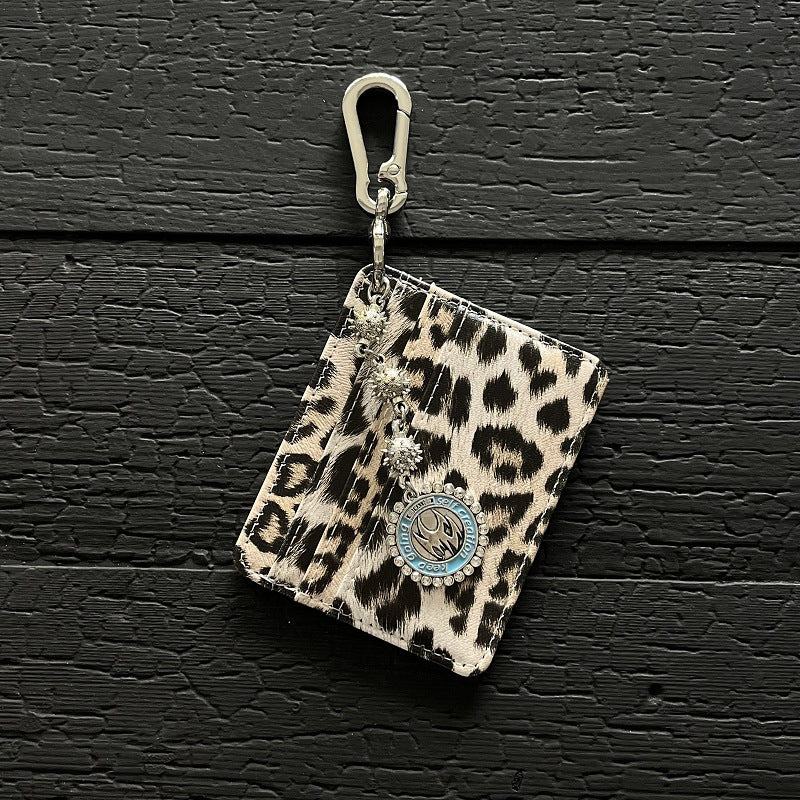 Leopard Print Keychain Card Holder with Dragon Charm