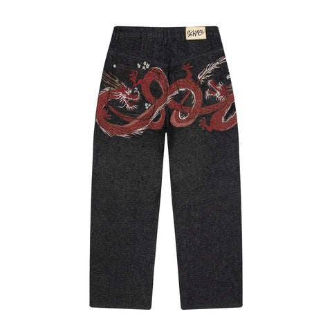 Retro Straight-leg Jeans with Plum Blossom Embroidery