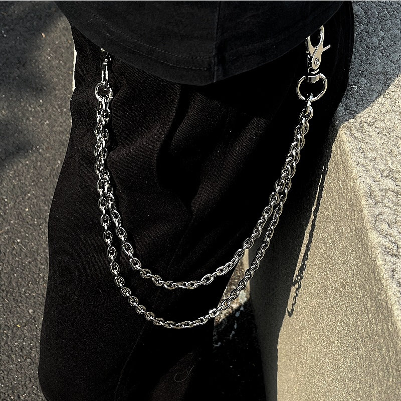 Silver Double Layer Pants Chain Punk Streetwear Wallet