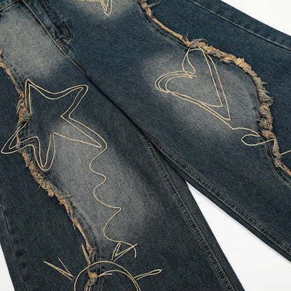 YAVIORA Embroidered Frayed Jeans