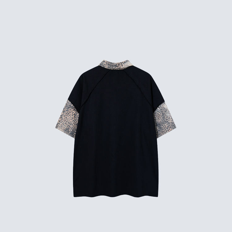 YAVIORA Leopard-Panel Cross Polo Shirt