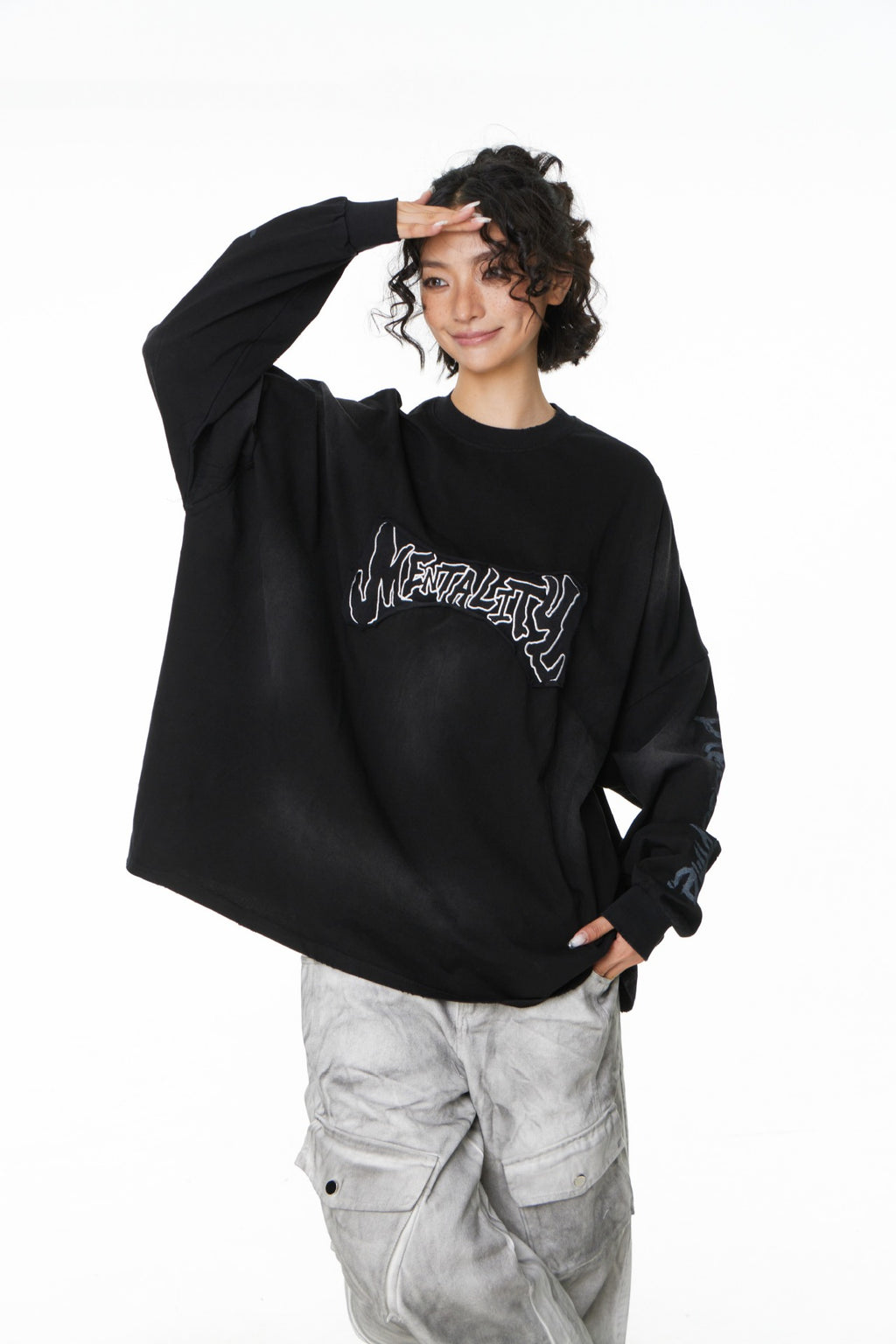 YAVIORA distressed tee with patchwork embroidery