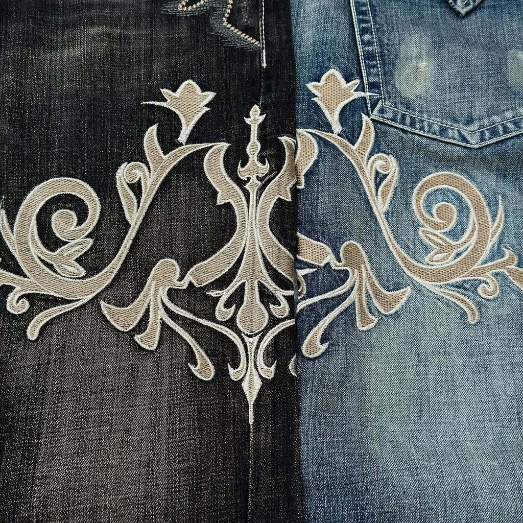 Y2K Dark-Style Patchwork Embroidered Flare Jeans