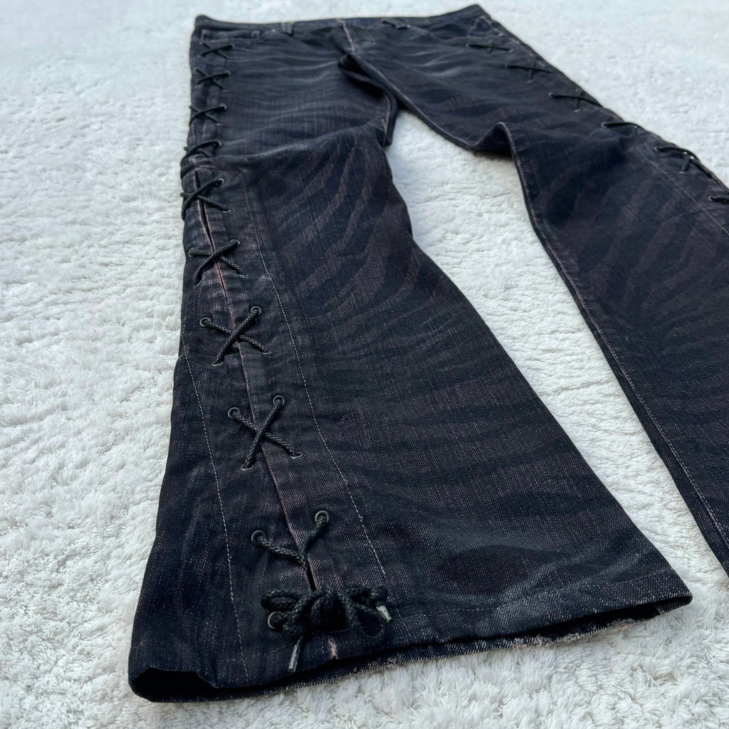 Y2K punk flared jeans, heavy embroidered jeans