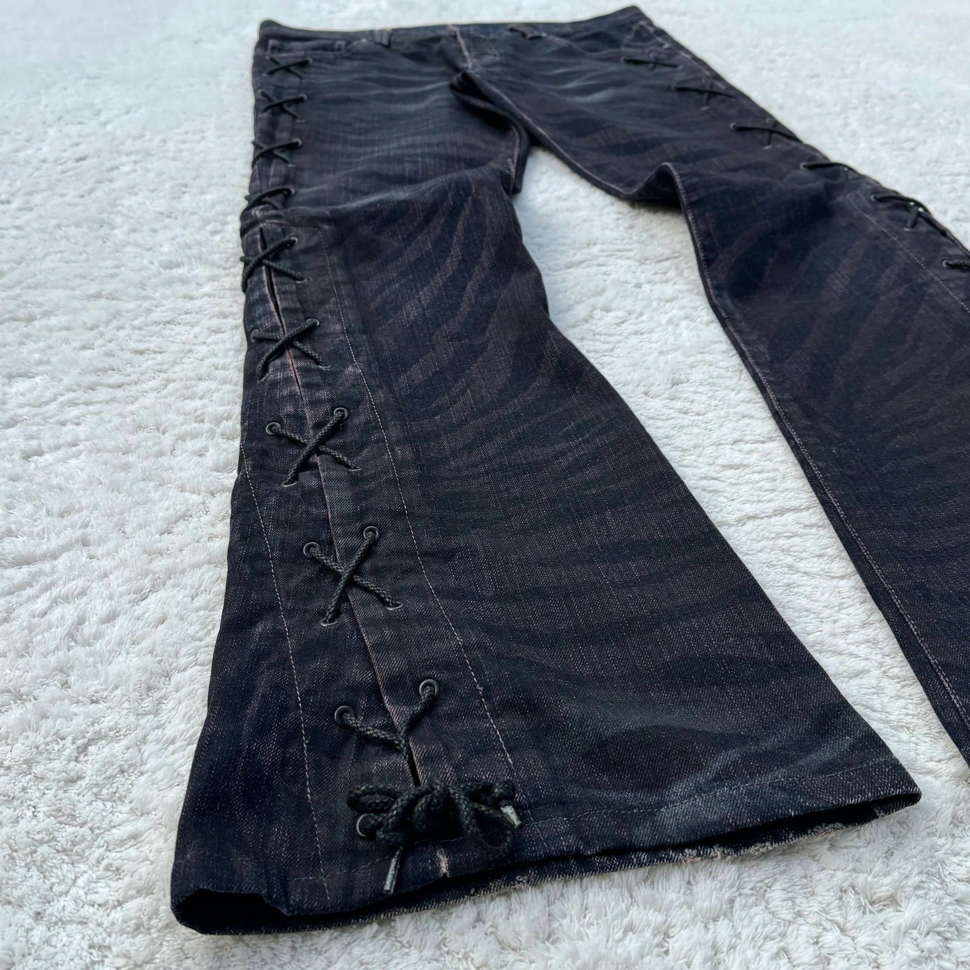 Y2K punk flared jeans, heavy embroidered jeans