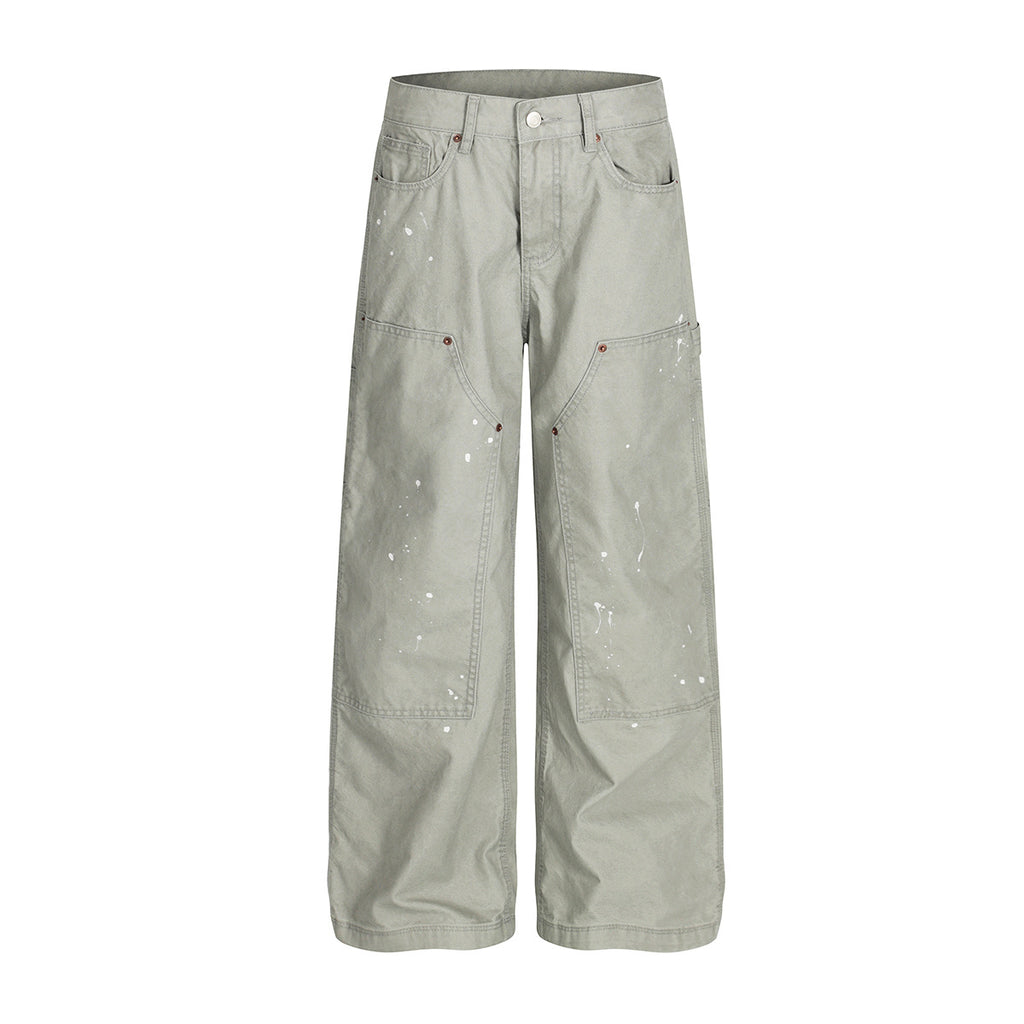 YAVIORA White Ink Print Wide Leg Carpenter Pants