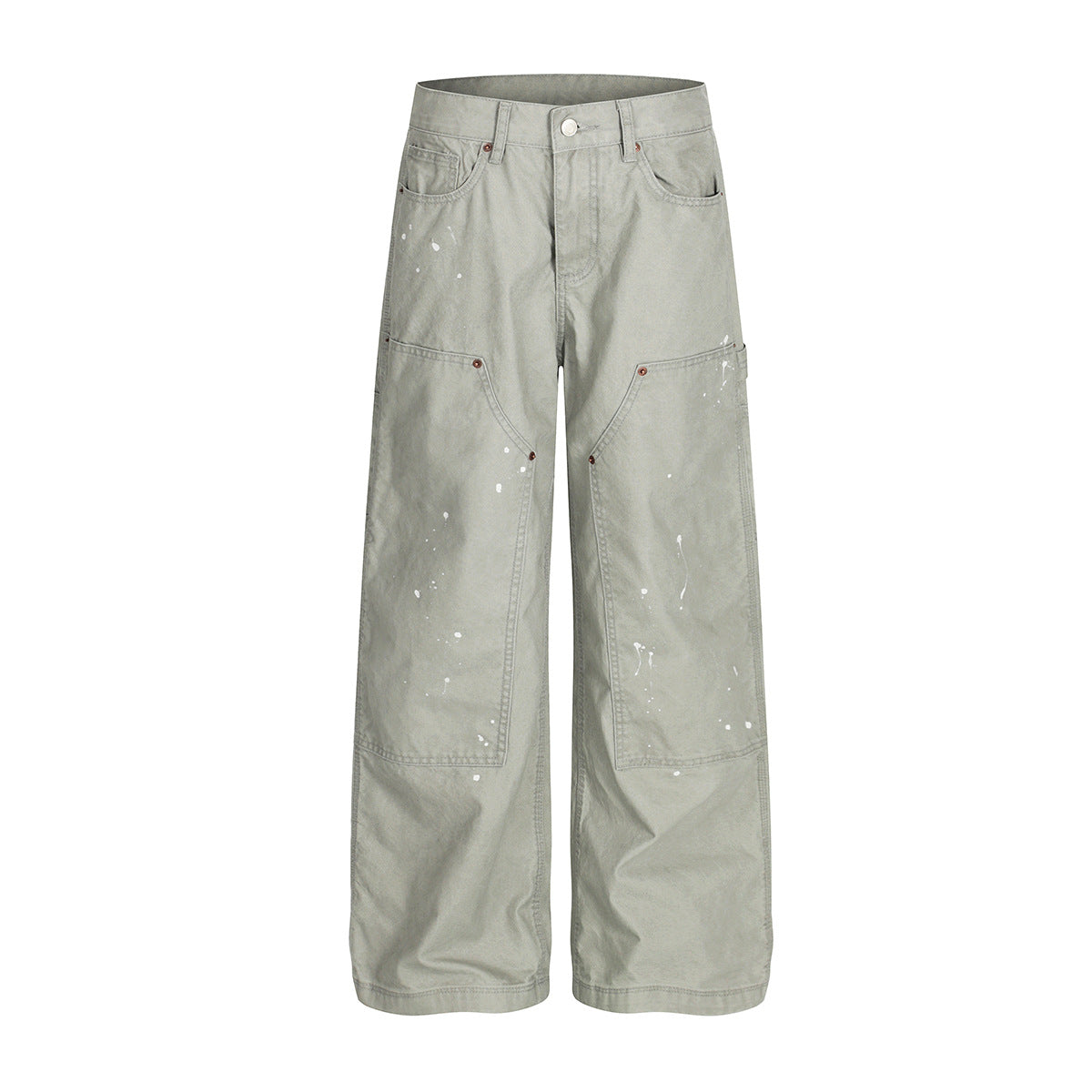 YAVIORA White Ink Print Wide Leg Carpenter Pants