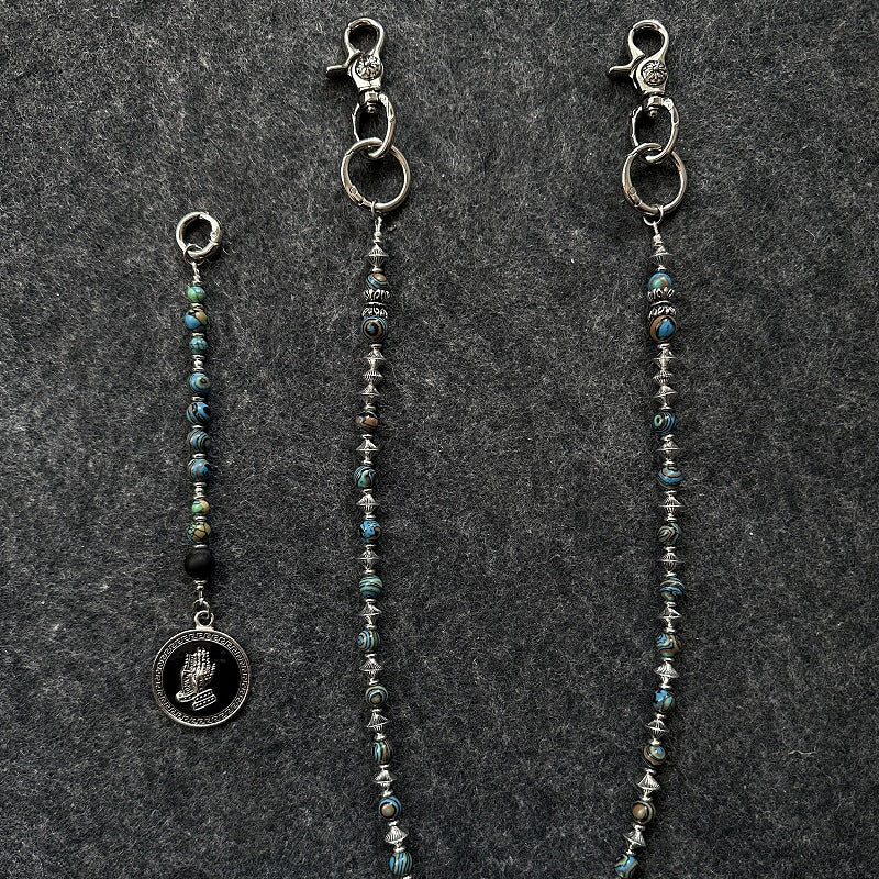 Beaded Keychain Turquoise Stone Silver Coin Charm