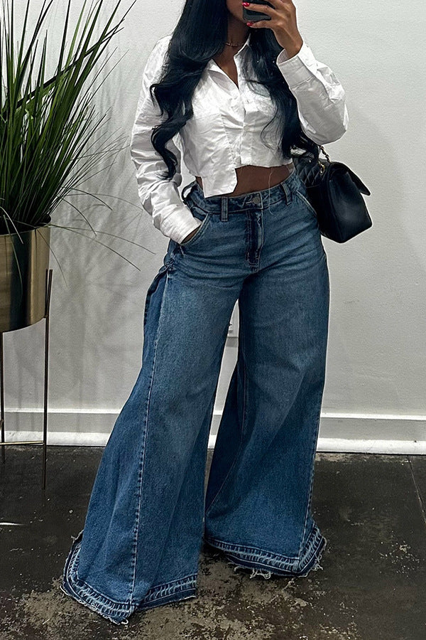 Y2K wide-leg jeans, patchwork flared pants