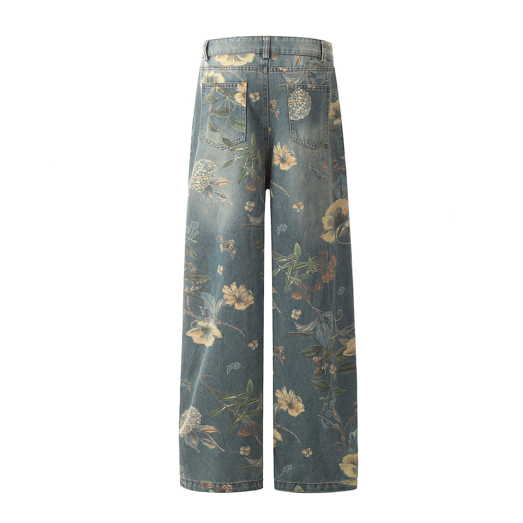 YAVIORA Retro Floral Print Jeans