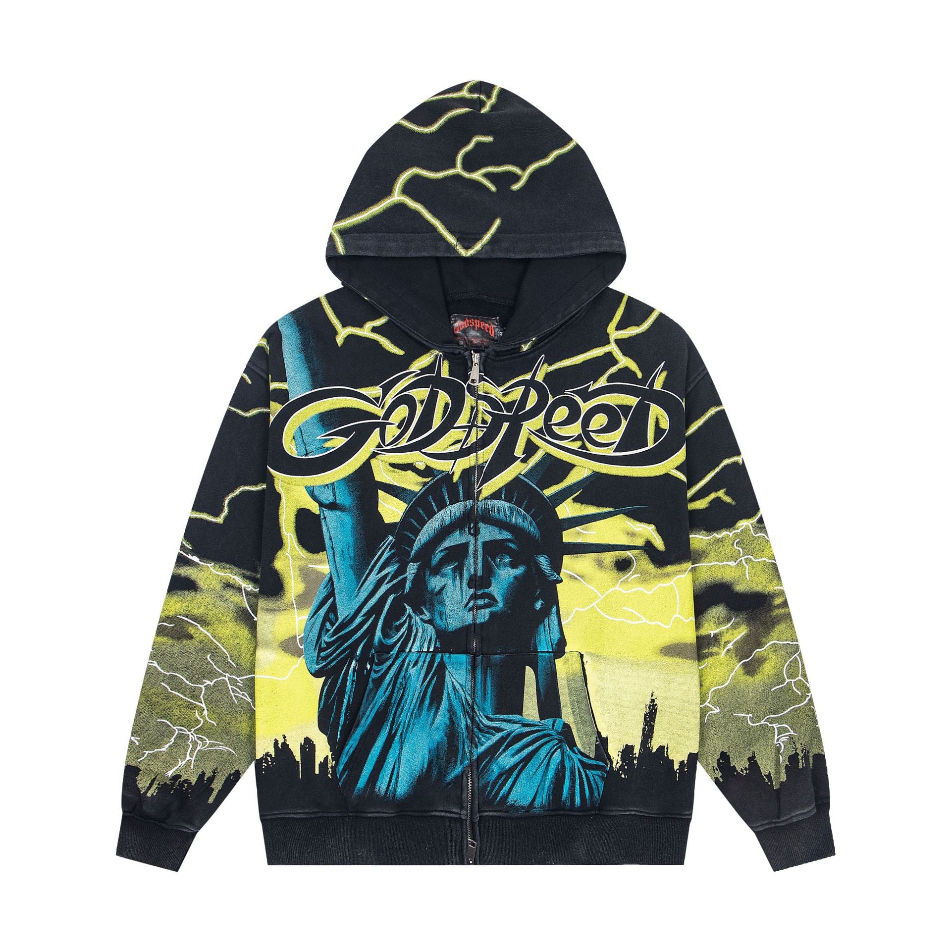 Vintage-Washed Pure Cotton Hip-Hop/Streetwear Hoodie with Print