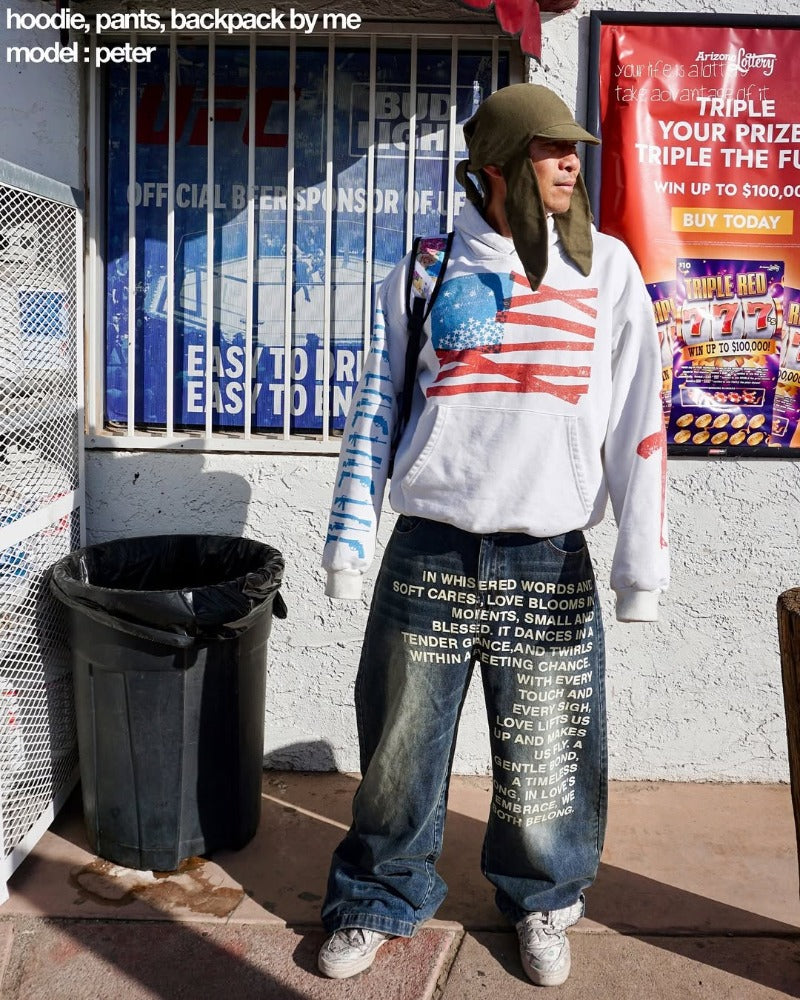 Y2K Men's Hip-Hop Jeans with American-Style Graphic Lettering