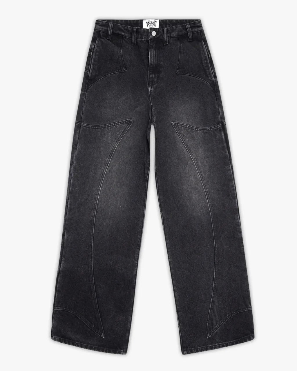 Vintage-Style Wide-Leg Jeans with Intricate Embroidery