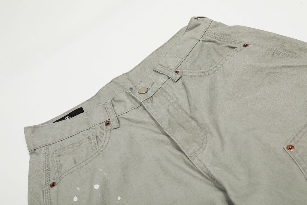 YAVIORA White Ink Print Wide Leg Carpenter Pants