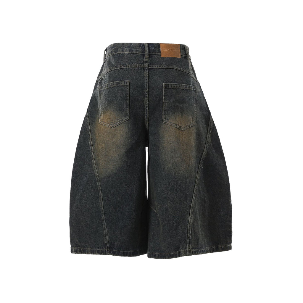 YAVIORA Vintage Washed Scimitar Fit Denim Shorts