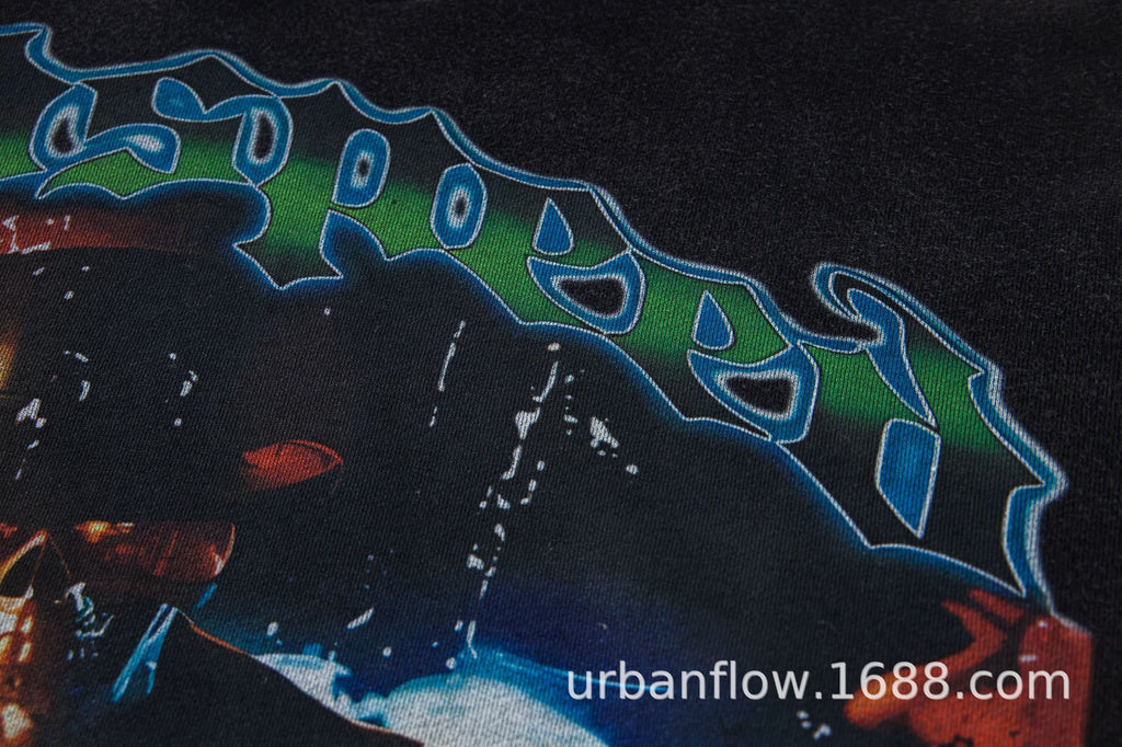 Vintage-Washed Pure Cotton Hip-Hop/Streetwear Hoodie with Print