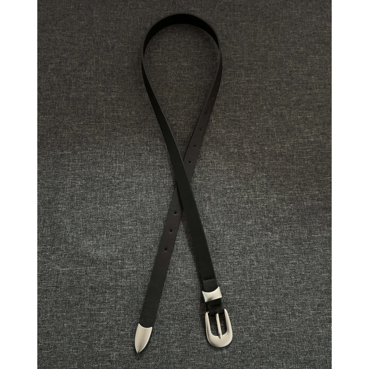 Black Western Belt Silver Buckle Slim Waist Belt Women